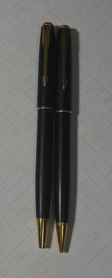 Parker Sonnet VTG Matte Black Gold Trim Ballpoint Pen and Pencil Set