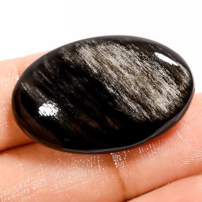 Natural Silver Sheen Obsidian Oval Cabochon Gemstone 24.5 Ct 30X20X5 mm GC-42155