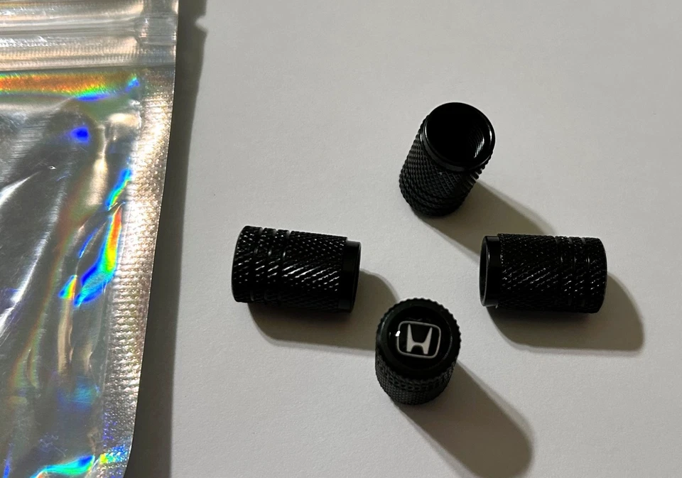 4 piezas NUEVO LOGOTIPO HONDA emblema rueda coche neumático válvula aire tapa vástago cubiertas NEGRO Foto 2 de 3