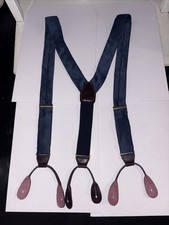 CAS Suspenders Blue Floral Silk Leather Button Braces W Germany