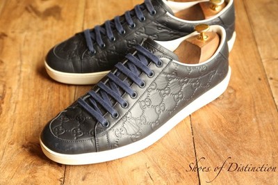 Gucci GG Monogram Navy Blau Leder Schuhe Sneaker Herren UK 10 G US 11 EU 44