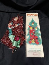 vintage Yuletide Merry Pixie Tree Pink decoration.  Christmas Elves Aluminum