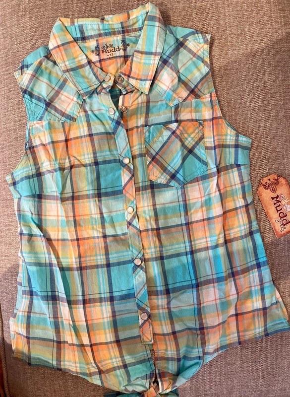 MUDD Girls Cute SLEEVELESS Western PLAID Top SHIRT Size L 12 NWT NEW!