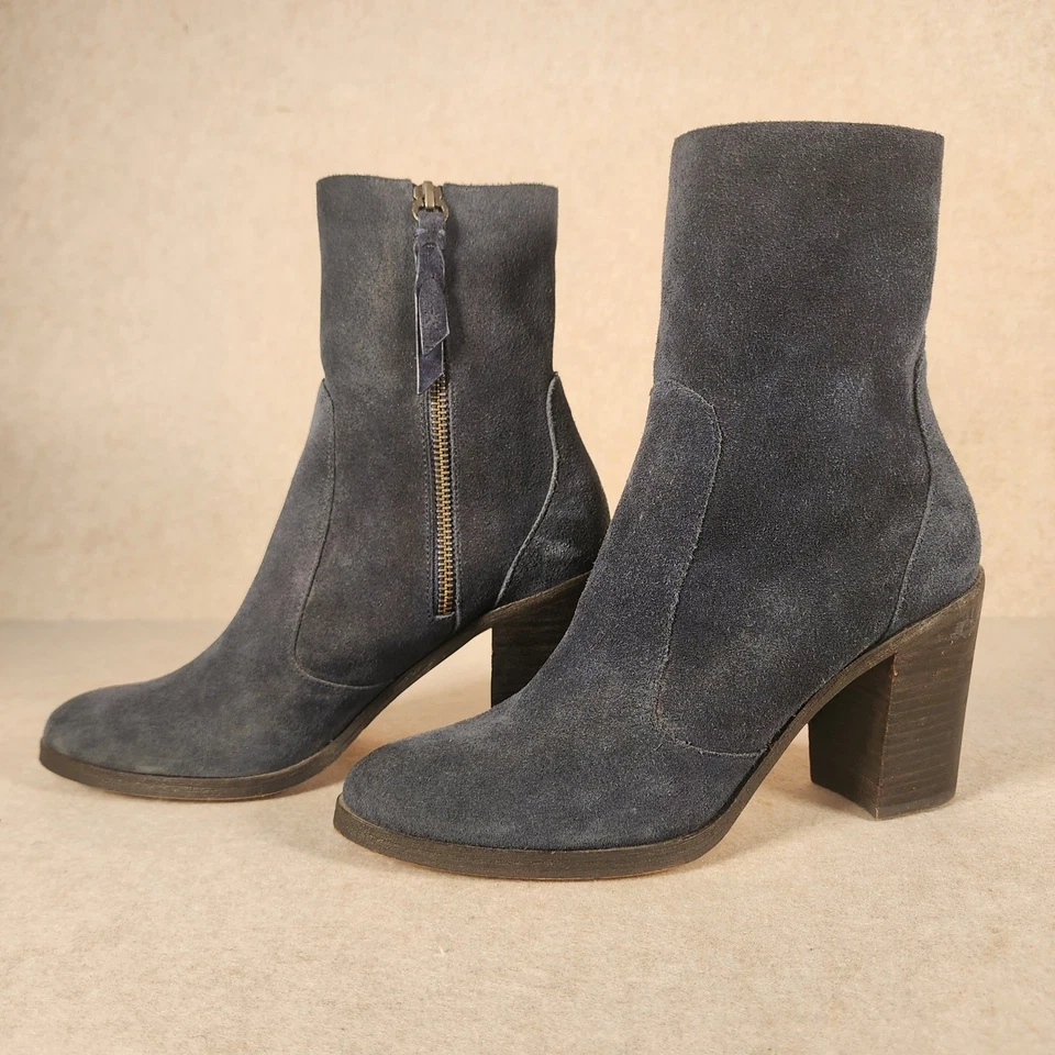 Botas de tornozelo femininas de camurça salto bloco azul com zíper tamanho 8,5 - Imagem 2 de 4