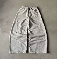 Womens Gray Cotton Fleece Wide-Leg Cropped Sw...