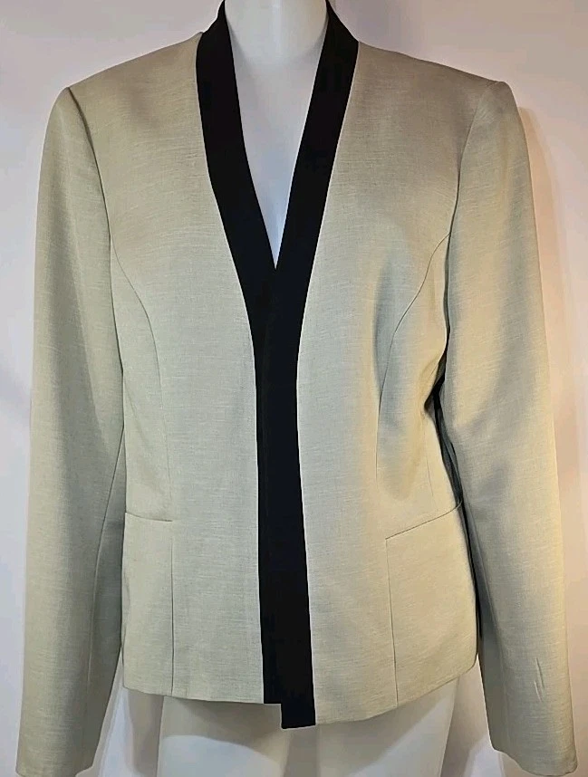 Blazer forrado clásico abierto Black Label By Evan Picone para mujer 10 beige negro Foto 2 de 4