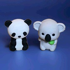 2 Vintage Debbie Lynn 3D Erasers Panda and Koala Bears 1¼"