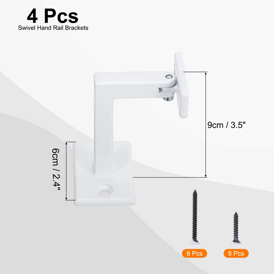 4 Pcs Swivel Hand Rail Brackets Adjustable Square Hand Rail Brackets, White Foto 2 de 4