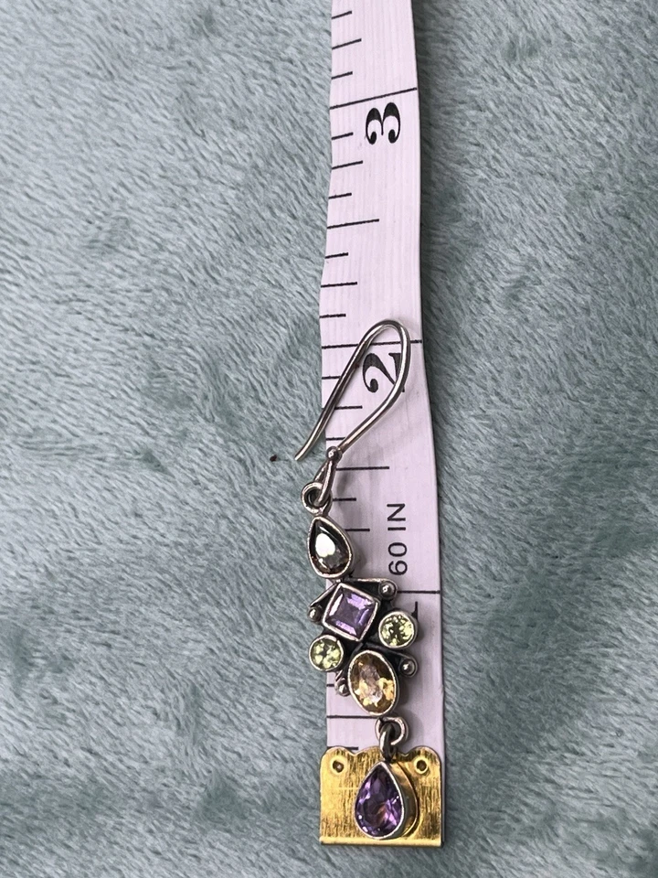 925 Пробы мульти драгоценных камней подвеской серьги парадо аметист цитрин топаз - Изображение 4 из 4