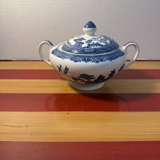 2 Pc England Blue Willow Set Porcelain Sugar Bowl No Chips