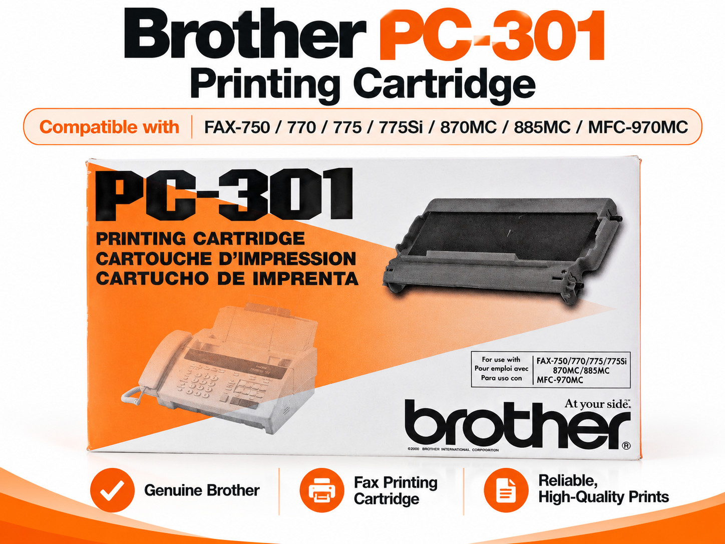 Brother PC-301 Printing Cartridge Black OEM Original for Fax, NIB