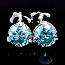 3.00 Ct Blue Diamond Stud Earrings In 14k White Gold Gift for Her July Event