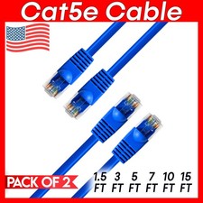 2 PACK Cat5e Cable Blue Cat 5 Patch Cord Ethernet RJ45 Connectors LAN Wire