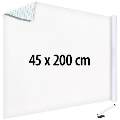 infactory Selbstklebende Whiteboard-Folie mit Marker und Wischer, 45 x 200 cm