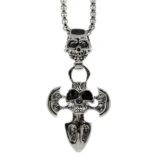 Seven Seas Pirates Double Skull Iron Cross Stainless Steel Necklace Pendant