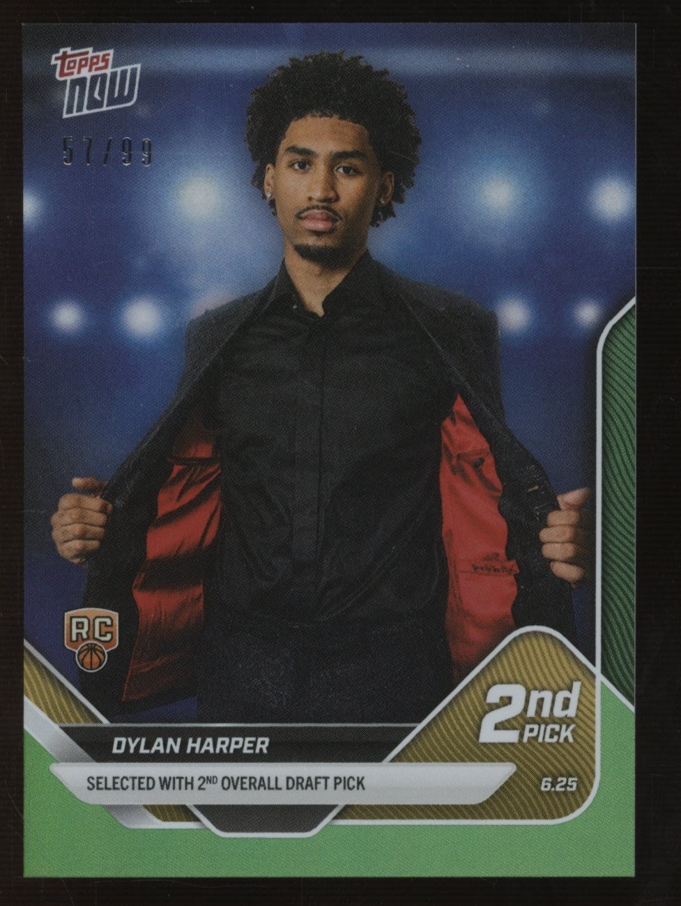 3 2025 Topps Now Basketball Draft 2 Pick D2 Dylan Harper RC Rookie GREEN 57/99