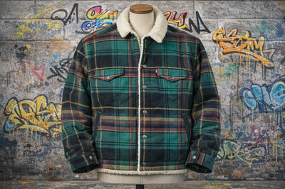 Levis Sherpa Trucker Jacke Herren X-L Vintage Fit kariert Holzfäller sehr guter Zustand   