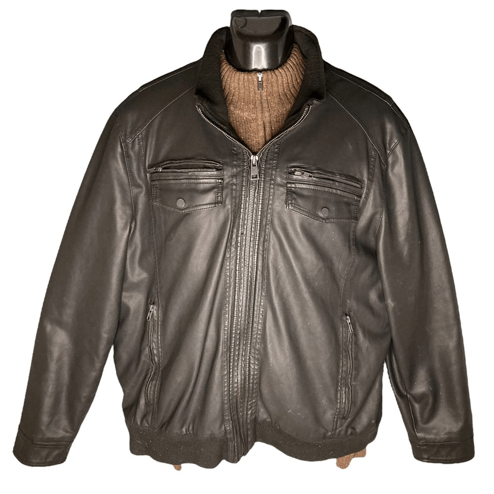 Men’s XXL Polyurethane Bomber Jacket Black Rivet Gem