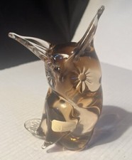 Vintage V Nason Murano Sommerso Owl with Original Label Smoke Clear