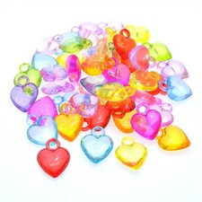 200pcs Mixed Color Transparent Acrylic Heart Charm Pendants 17X14mm Kids Craft