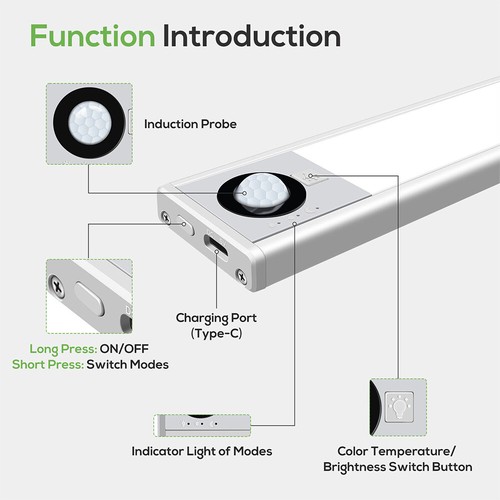Wireless LED Cabinet Closet Light PIR Motion Sensor USB Rechargeable Strip Lamp - Picture 2 of 12