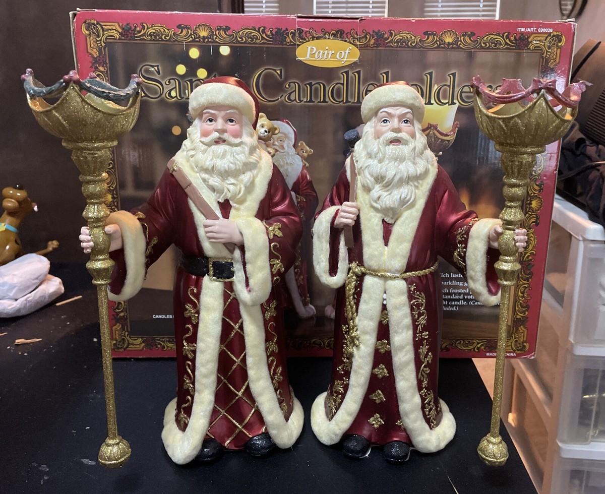 KIRKLAND　クリスマス飾り Pair Of Kirkland Signature Christmas Santa Candle Holders & Box