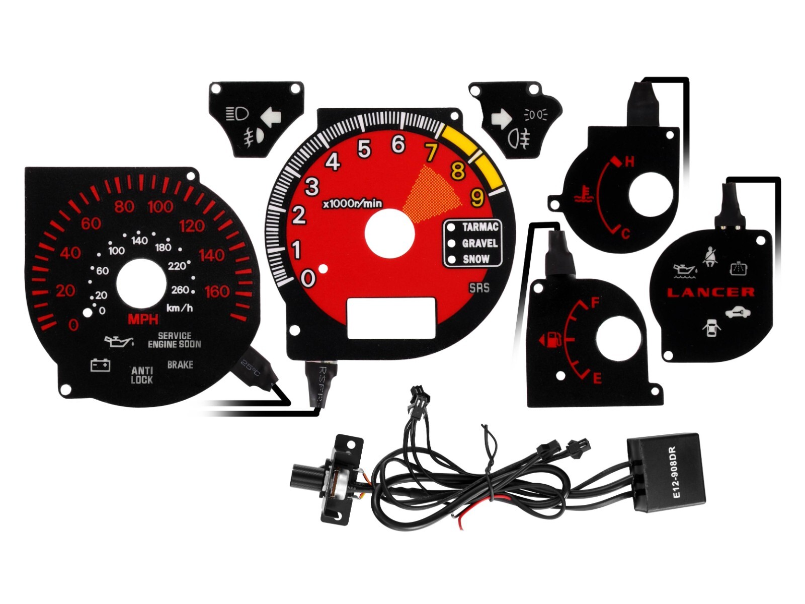 Ferrari Style Glow Gauge RED Overlay For 03-06 Mitsubishi Lancer EVO 8