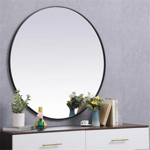 Elegant Decor Eternity 45" Round Mid Century Metal Frame Mirror in Black - Picture 5 of 7
