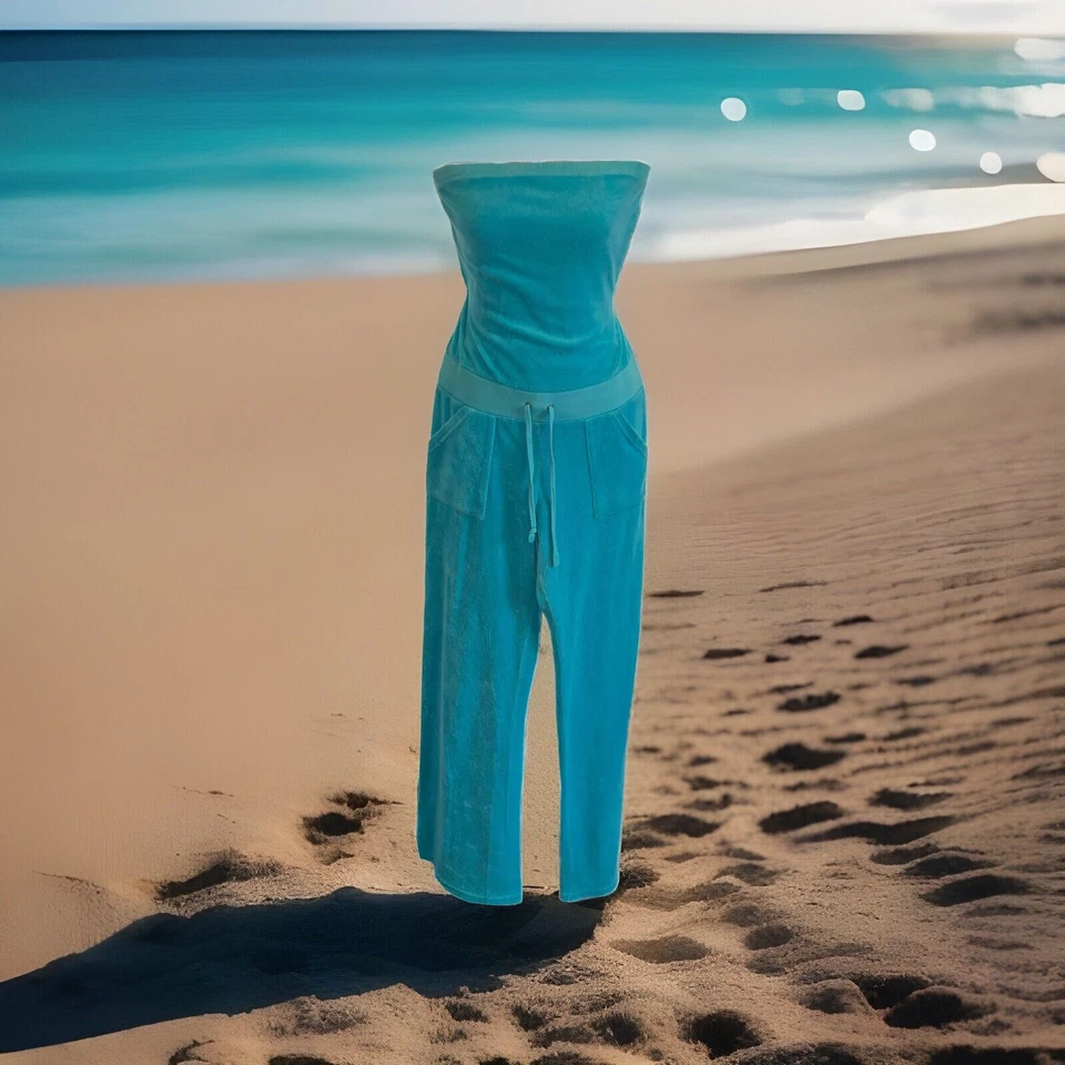 Sexy Mameluco/Traje de Juego/Cubrimiento de Playa Juicy Couture M Vintage Y2K Terry Lujo Aqua Foto 3 de 4