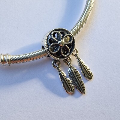 925 Sterling Silber Charm Perle mit Hänger Federn