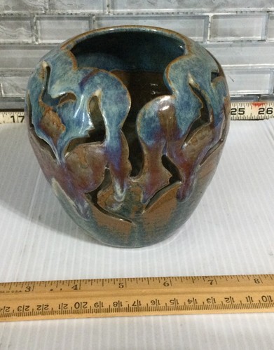 Julia Sutter Pottery Candle Holder Vintage Multicolor