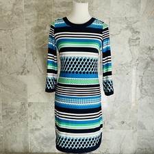 NWT Vince Camuto Blue Black Dotted Stripe Shift Dress 2