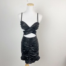 House Of CB Thalia Vegan Leather Cutout Ruffle Hem Mini Dress Size XSmall 