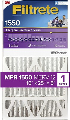 Filtrete 3M MPR1550 MERV12 16x25x5 Allergen Reduction Deep Filter