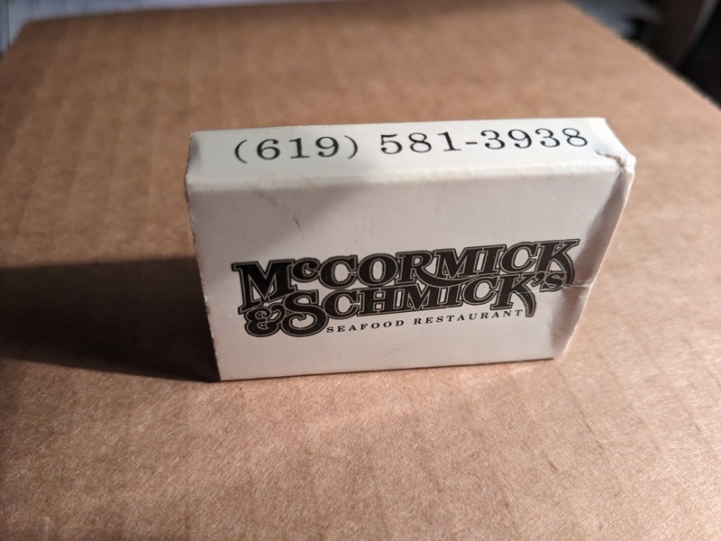 McCormick & Schmicks Seafood Restaurant-San Diego Collectible Matchbox Matchbook