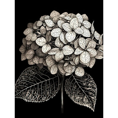 Black and White Artistic Hydrangea Flower Plant Huge Art