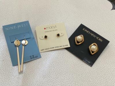 LOT- PAIR NWT PIERCED EARRINGS, MACY'S, JONES NY, NINE WEST- COSTUME  JEWELRY