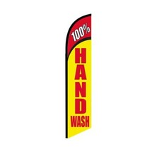100 Hand Wash Yellow Swooper Flutter Feather Flag  3ft W x 11.5ft Tall