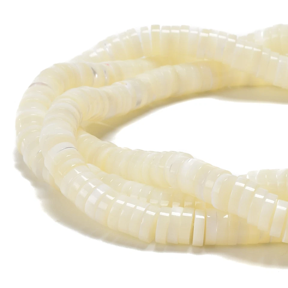 Disco Heishi con carcasa de madreperla blanco iridiscente de 2x4 mm a 2x8 mm 15,5"" Str Foto 4 de 4