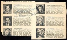 Tyrone Power Edward Robinson Charles Laughton Paul Muni JSA Signed Magazine Cut