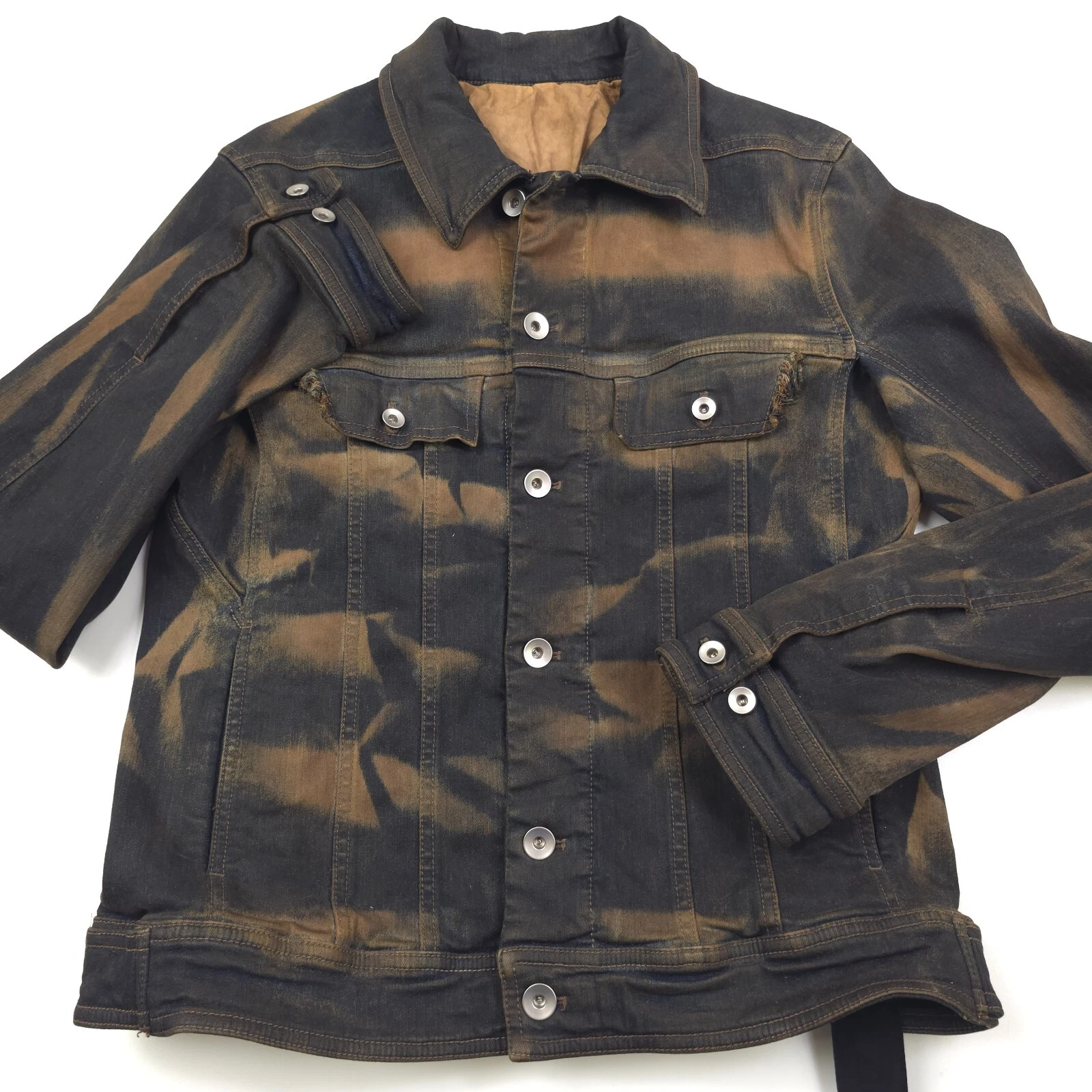 $1350 Drkshdw by Rick Owens giacca camionista denim blu fango slim fit uomo piccola