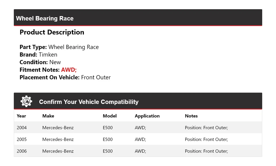 Cojinete de rueda delantero exterior Timken 2005 para Mercedes-Benz E500 2004-2006 AWD Foto 2 de 4
