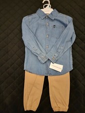 Calvin Klein Boys Jean Button Up Shirt Khaki Pants 2 Piece Set Size 5