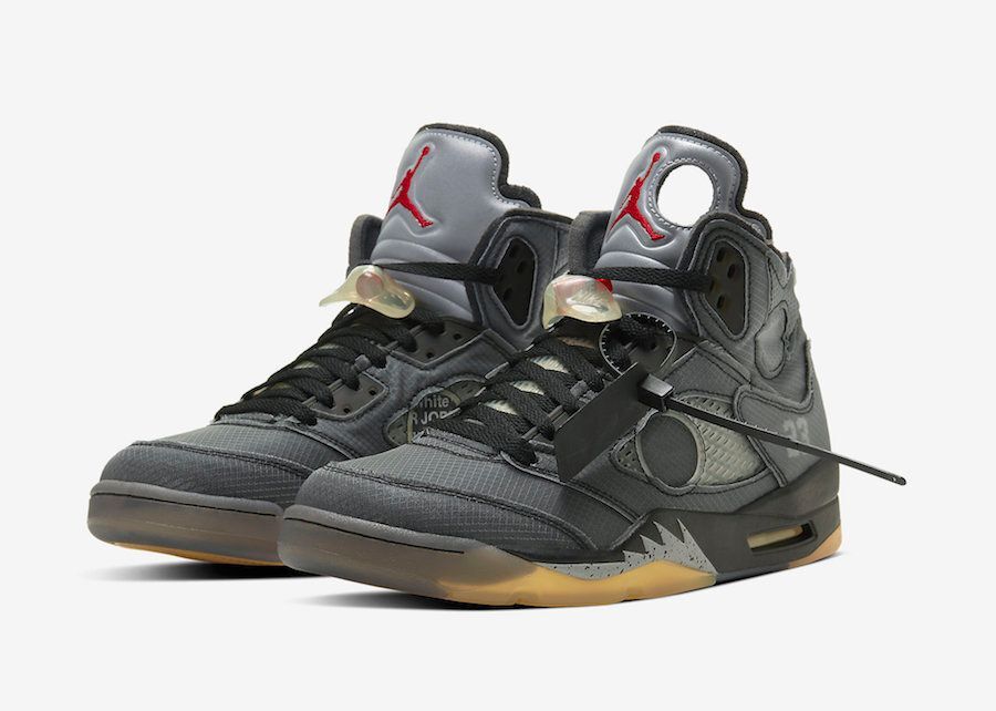 CT8480-001 Off-White × Nike Air Jordan 5 Black Muslin Fire Red (Men's)