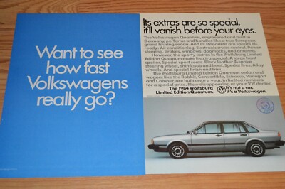 1984 VW WOLFSBURG LIMITED EDITION QUANTUM ORIGINAL VINTAGE ADVERTISEMENT AD 84