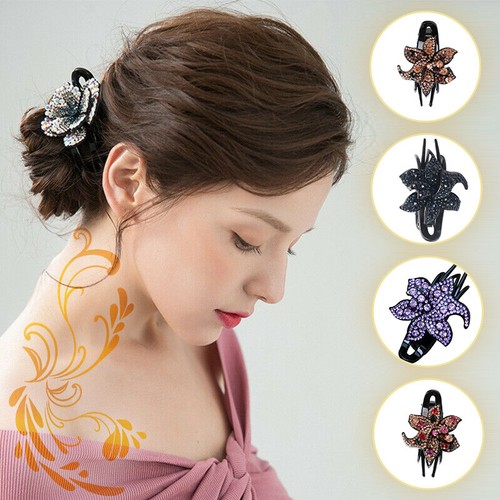 Elegant Large Hair Clip Claw Hairpin Flower Crystal Rhinestone Women Accessories - Picture 8 of 32