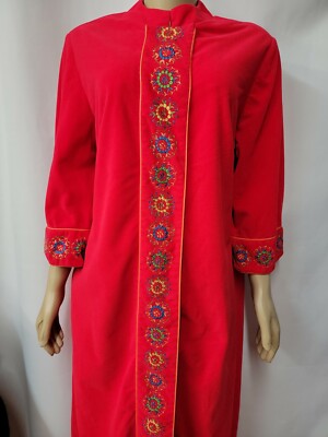 Stunning ~ Evelyn Pearson Lounging ARTSY Apparel Red Velour Embroidy Sz L? #C1