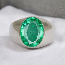 Emerald Oval Cut Gemstone With 925 Sterling Silver Ring For Men's 926