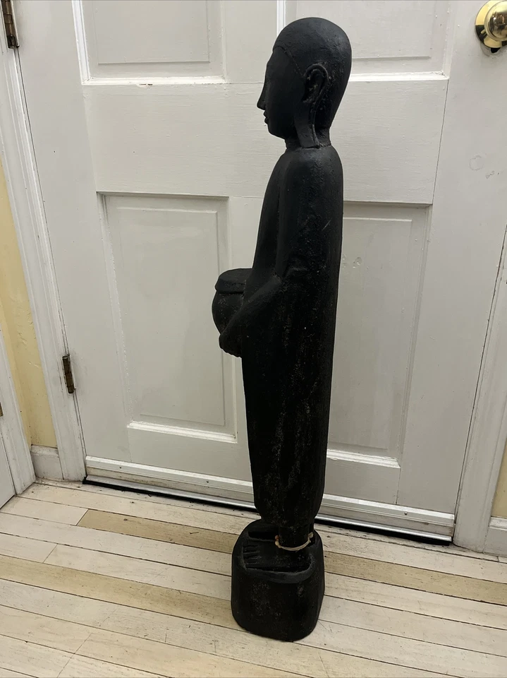 "Estatua de madera de pie tailandesa estilo Buda Khmer de 40"" vintage" Foto 3 de 4