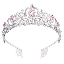 Silver Tiara for Women Pink Crystal Tiaras and Crowns for Women Tiaras for